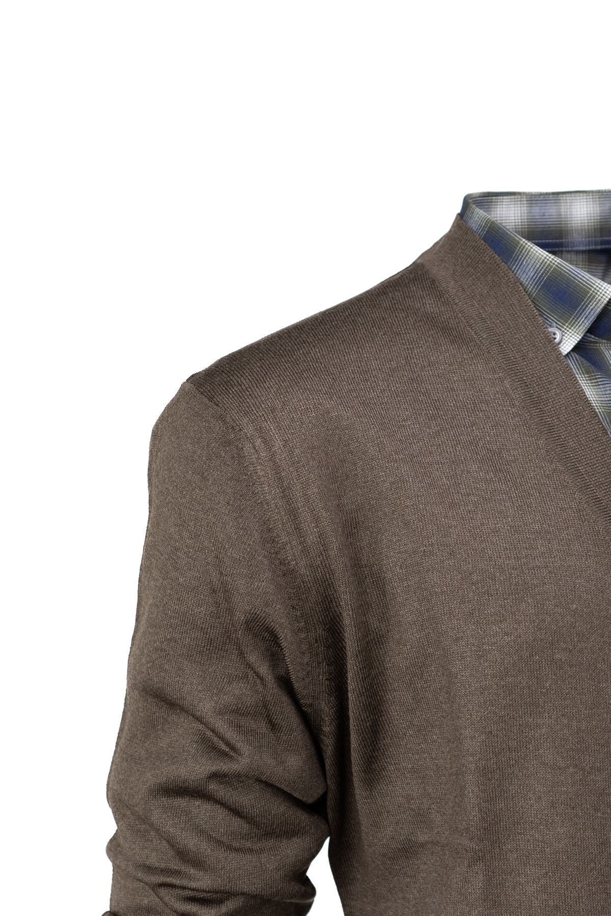 Erkek Mevsimlik Yünlü Örme Klasik Hırka V Yakalı Düğmeli Çift Cepli Rahat Kesim Tam Kalıp